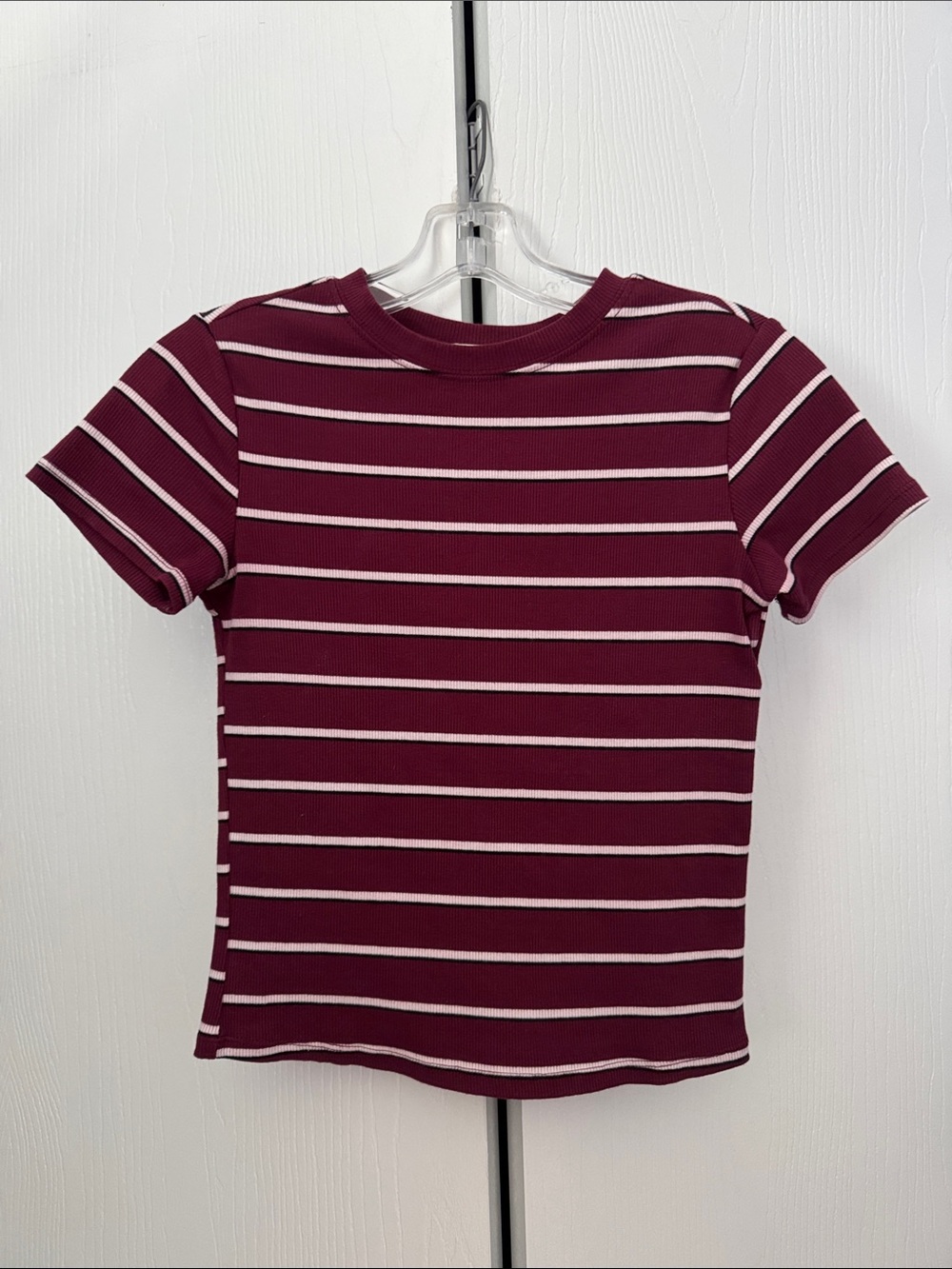 Striped Short-Sleeve Tee - Burgundy & White